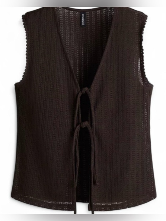 H&M Tops - y2k Knit Boho Tie Front V-neck Sleeveless Mesh Dark Brown Woman's Size XL